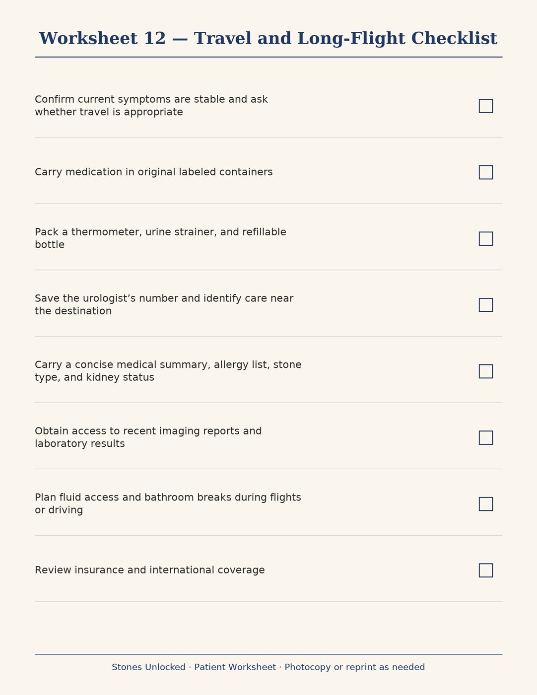 Worksheet 12. Travel and Long-Flight Checklist